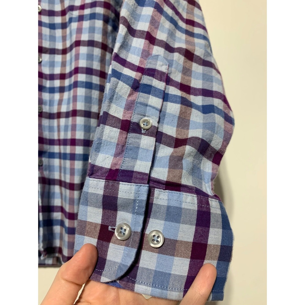 Tommy Bahama Men Size M Blue Purple Plaid Long Sleeve Button Front Shirt - Picture 4 of 9
